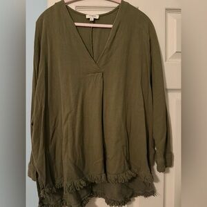 Umgee Olive Green Women's Top with Fringe Hem! NWOT